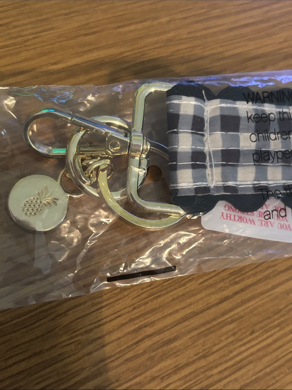 Simply Southern Black and White Plaid Wristlet Key Holder with Gold Hardware
